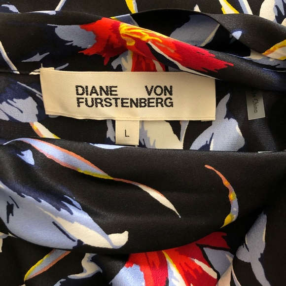 Diane von Furstenberg One Sleeve Silk Floral Print Blouse L - Picture 3 of 4